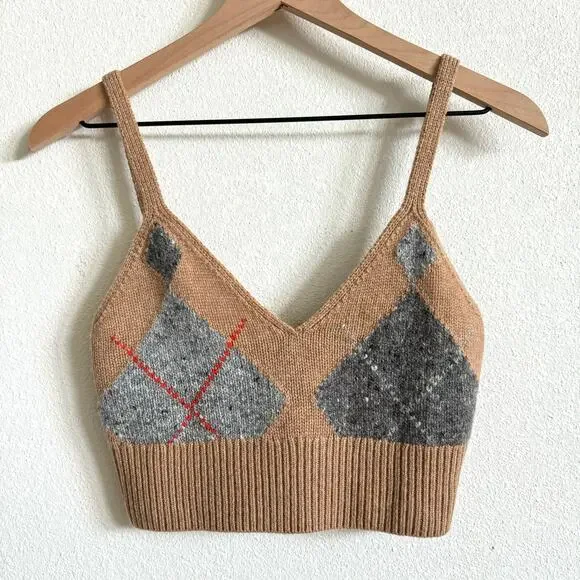 Ralph Lauren Ekose Camel Brown Wool Cashmere Blend Cropped Tank Women’s S NWT - Picture 3 of 6